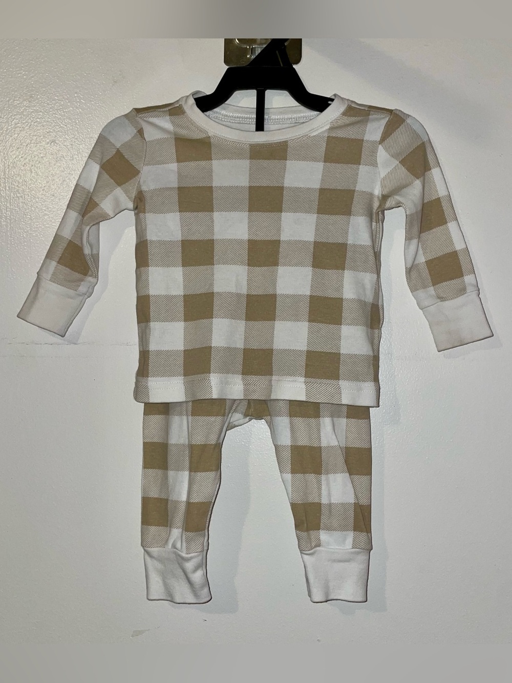 Old Navy Beige and White Check Toddler Pajama Set